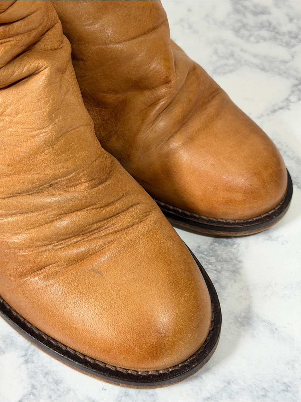 Free People Elle tan brown heeled boots leather slouchy Bootie size 8 - Picture 10 of 11